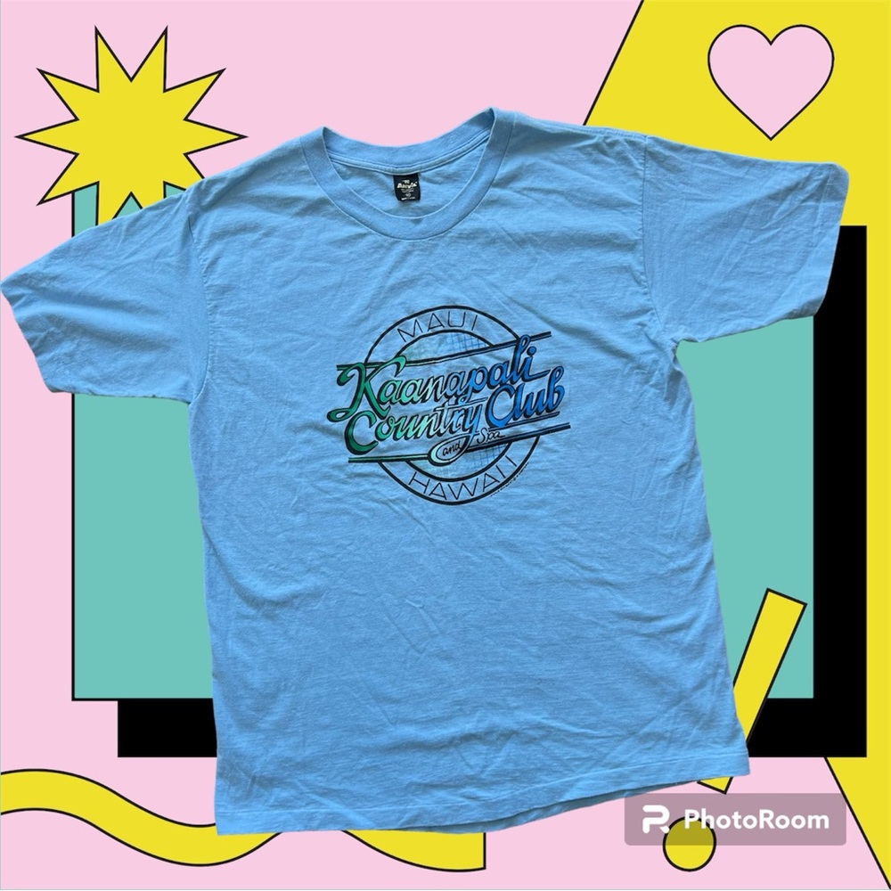 VTG 80s Anvil Short Sleeve Crewneck Hawaii Beach Single Stitch T-Shirt Blue XXL - Picture 2 of 6
